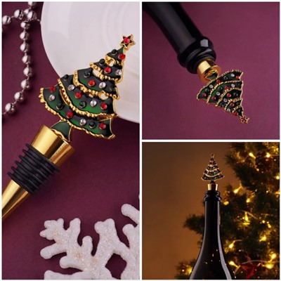 Декоративная многоразовая металлическая пробка для бутылки "ЕЛКА СО СТРАЗАМИ"