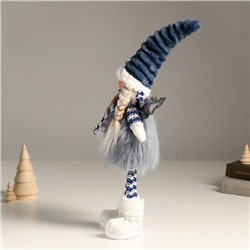 Интерьерная кукла текстильная «Ангелочек в серо-синем наряде, серебристые крылья», 44 см