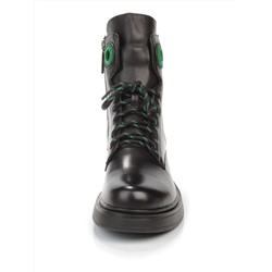 01-P514-4 BLACK/GREEN Ботинки демисезонные женские (натуральная кожа, байка)