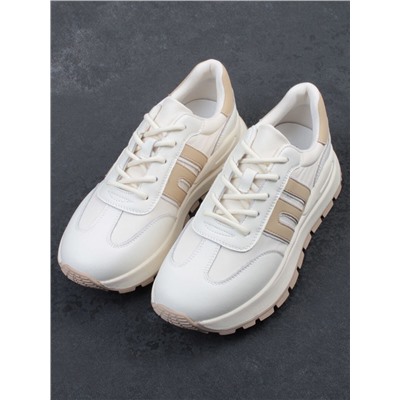 03-WG040-2M MILK/BEIGE Кроссовки демисезонные женские (натуральная кожа)