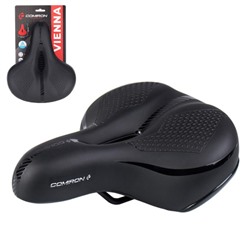 Седло велосипедное комфортное COMIRON VIENNA C029 250x210, Технологии: SLOW FOAM, DW, ED. Эластомер, Верх: PU с пресс. принтом, Цвет: Чёрный /уп 20/