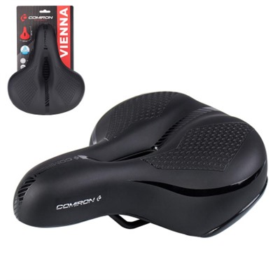 Седло велосипедное комфортное COMIRON VIENNA C029 250x210, Технологии: SLOW FOAM, DW, ED. Эластомер, Верх: PU с пресс. принтом, Цвет: Чёрный /уп 20/