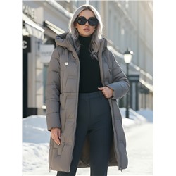 Пальто зимнее утепленное с капюшоном женское серого цвета 7638Sr