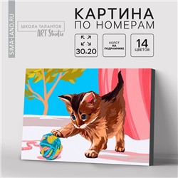 УЦЕНКА Картина по номерам на холсте с подрамником «Котенок с клубком», 30×20 см