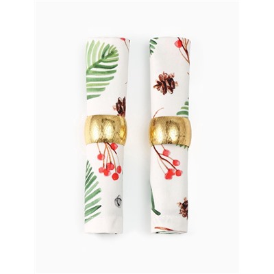 Набор салфеток сервировочных «Этель. С Новым Годом», 40×40 см - 2 шт., с декоративными кольцами, белые