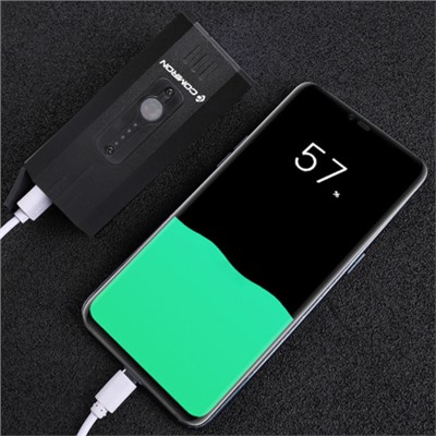 Фонарь передний COMIRON "FARA" корп алюминий IPX5; свет: 4*T6 LED, max. 1800lm аккум 5200mAh Type-c USB индикатор заряда POWER BANK 7 режимов/уп 60/50