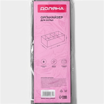 Органайзер для хранения белья Доляна «Смарт», 8 ячеек, 28.5×13.5×10 см, серый
