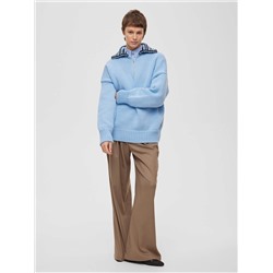 Свитер с замком крупной вязки, голубой