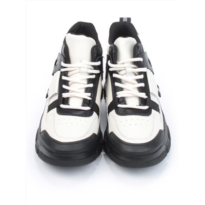 05-P51-1Z WHITE/BLACK Кроссовки женские зимние (натуральная и искусственная кожа, шерсть)