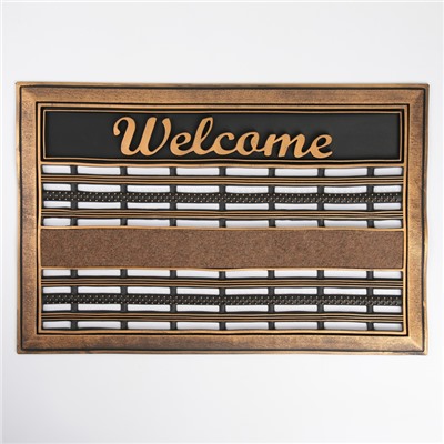 Коврик придверный «Welcome ребристый», 39×60 см, цвет золотой
