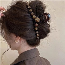Краб для волос с коричневыми бусинами, 13 см.