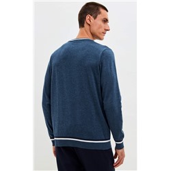 Пуловер однотонный мужской с V-образной горловиной F021-15-0046 jeans melange