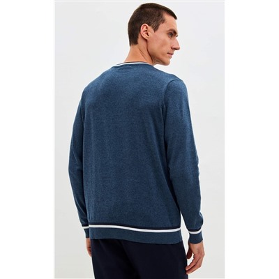 Пуловер однотонный мужской с V-образной горловиной F021-15-0046 jeans melange