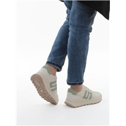 03-WG040-1M MILK/GREEN Кроссовки демисезонные женские (натуральная кожа)