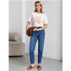 Свободная футболка в полоску с принтом из премиального хлопка с эластаном