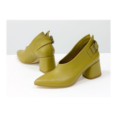 Дизайнерские туфли перчатки (glove shoes) с ремешком, на невысоком обтяжном каблуке, выполнены из натуральной итальянской кожи горчичного цвета, Новая Коллекция от Gino Figini, Т-2056-01