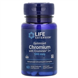 Life Extension, оптимизированный хром с Crominex 3+, 500 мкг, 60 вегетарианских капсул