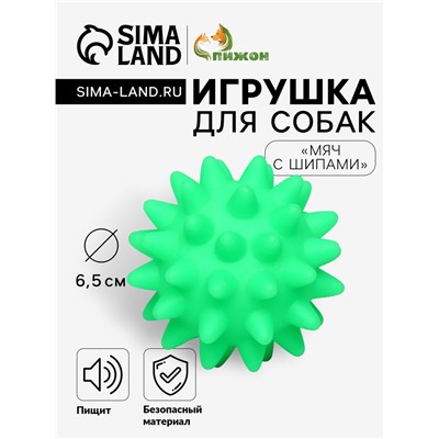 Игрушка пищащая "Мяч с шипами" для собак, 6,5 см, зелёная