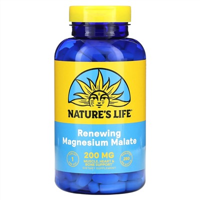 Nature's Life, восстанавливающий малат магния, 200 мг, 250 таблеток