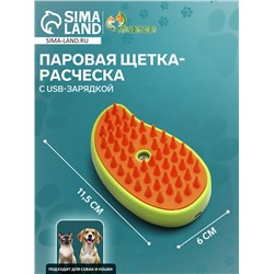 Паровая щетка-расческа для животных, с USB-зарядкой, зелёная