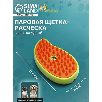 Паровая щетка-расческа для животных, с USB-зарядкой, зелёная