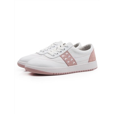03-YA345-2 WHITE/PINK Полуботинки спортивные женские (натуральная кожа, натуральная замша)