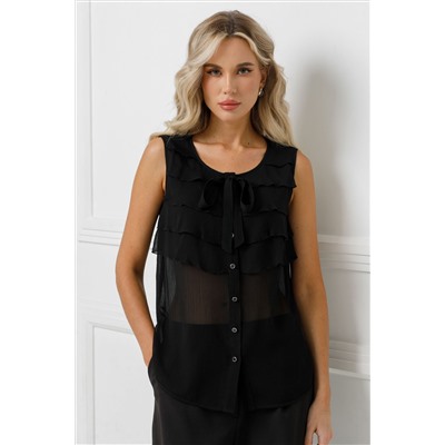 Блузка чёрная с воланами и съёмным бантом