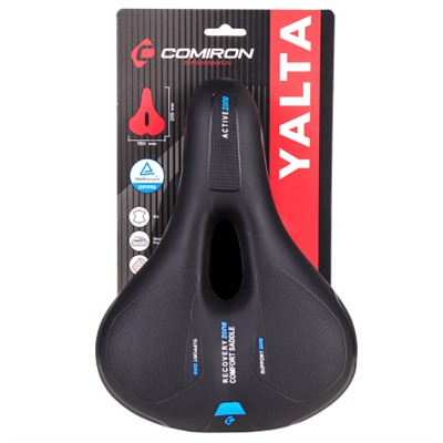 Седло велосипедное комфортное COMIRON YALTA C036 255x190, Технологии: ED, Эластомер, Верх: PU с пресс. принтом, Цвет: Чёрный+Синий/ АКЦИЯ /уп 20/