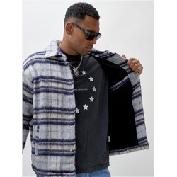 Куртка рубашка шерстяная в клетку мужская демисезонная темно-синего цвета 58565TS