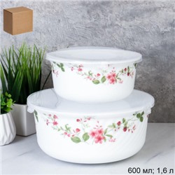 Салатник с крышкой 2 предмета 600 мл, 1600 мл / GRAY-HDW3B (7348) / Поляна