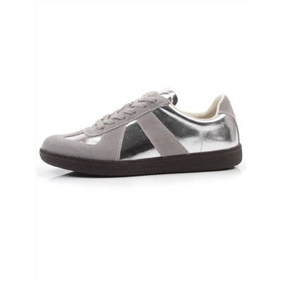 03-2106-2 DK. GREY/SILVER Кеды женские (натуральная кожа)