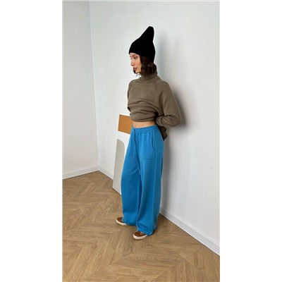 Брюки палаццо с карманами,  Лазурный