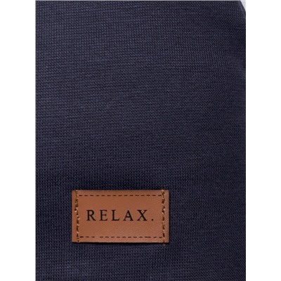 Шапка трикотажная детская формы лопата, нашивка RELAX + снуд, графит