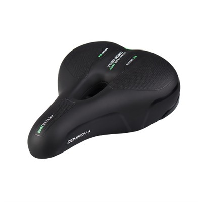 Седло велосипедное комфортное COMIRON YALTA C036 255x190, Технологии: ED, Эластомер, Верх: PU с пресс. принтом, Цвет: Чёрный+Зелёный/ АКЦИЯ /уп 20/