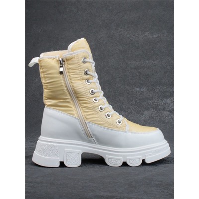 02-FAS99-5Z YELLOW/WHITE Дутики женские (искусственная кожа, плащевая ткань, шерсть)