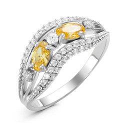 Серебряное кольцо с фианитами  желтого цвета 041