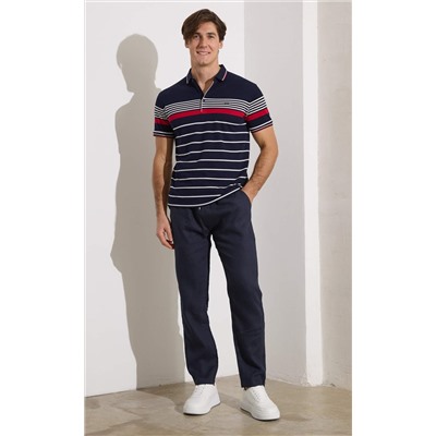 Брюки лен P411-0865 d.blue