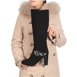 02-MB051-211M BLACK Сапоги зимние женские (натуральная замша, натуральный мех (еврозима))