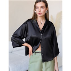 Блузка с короткими рукавами из плотного струящегося сатина