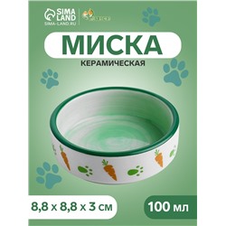 Миска керамическая с морковками 100 мл  8,8 х 8,8 х 3 см, белая/зелёная
