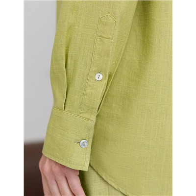 Свободная удлиненная блузка с карманом изо льна с вискозой