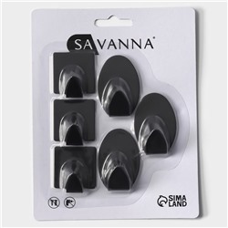 Крючки самоклеящиеся SAVANNA Black Loft, 6 шт., металл, 5.3×3.5 см, чёрные
