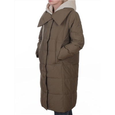 A610 DK. GREEN (KHAKI) Пальто зимнее женское со съемным жилетом (200 гр. био-пух)