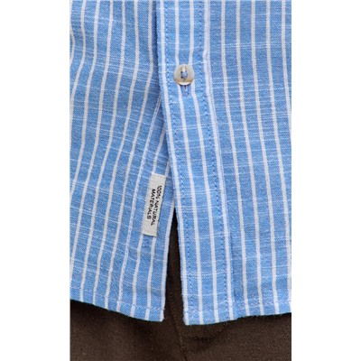 Рубашка к/р лен F111-0451 l.blue stripes
