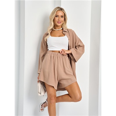 Шорты льняные бежевые с карманами