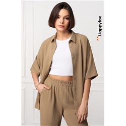 Женский летний костюм оверсайз из ткани-жатка Happyfox