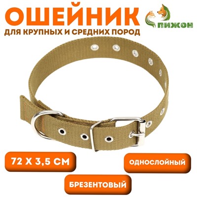 Ошейник брезентовый безразмерный однослойный, 72×3.5 см, песочный