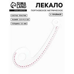 Лекало портновское метрическое «Запятая», с проймой, 31.5×11.5 см, s=0.5 мм, прозрачное