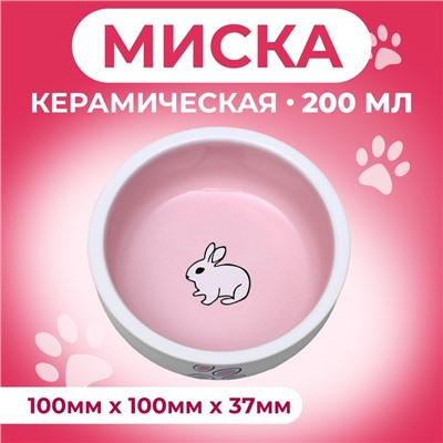 Миска керамическая для кроликов 200 мл 10×3.7 см, бело-розовая