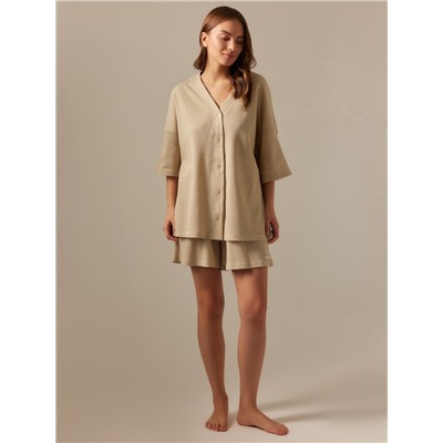Пижама женская (рубашка, шорты) SL HOME Soft Home, бежевая